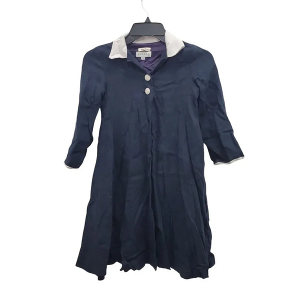 Neiman Marcus | Helena Girl's Vintage Navy Linen 2 Button Dress Coat Overcoat 5 - Picture 1 of 8
